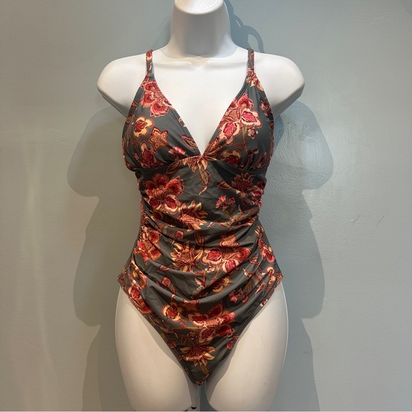 Cupshe Floral One-Piece Swimsuit Grey and Pink New with Tags Medium - Picture 4 of 14